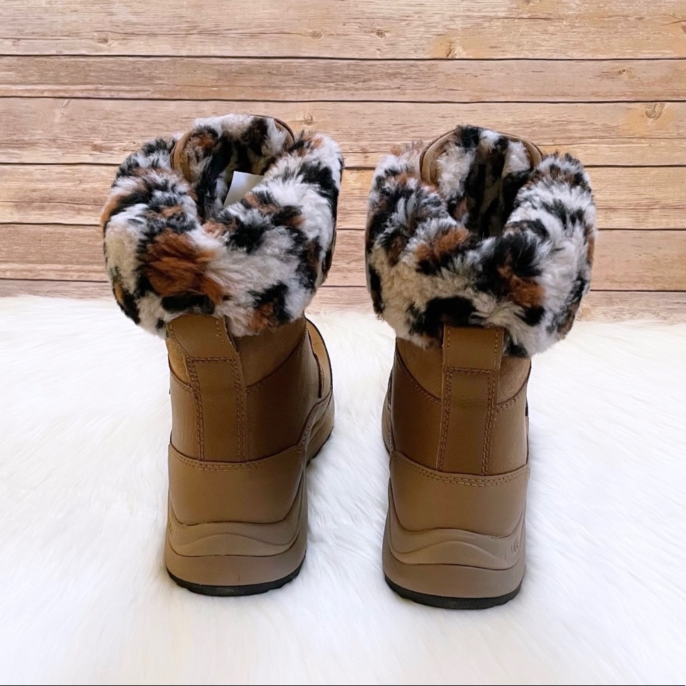 UGG Women’s Zaylee Leopard Waterproof Chestnut Leather Boots - Picture 5 of 9